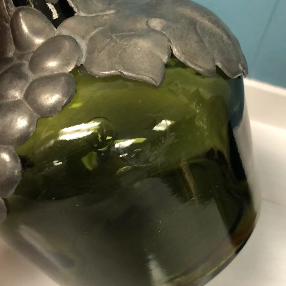 2‎ Vtg Decanter Green Glass Pewter Marked Denmark Rare Retro Collectible Grape